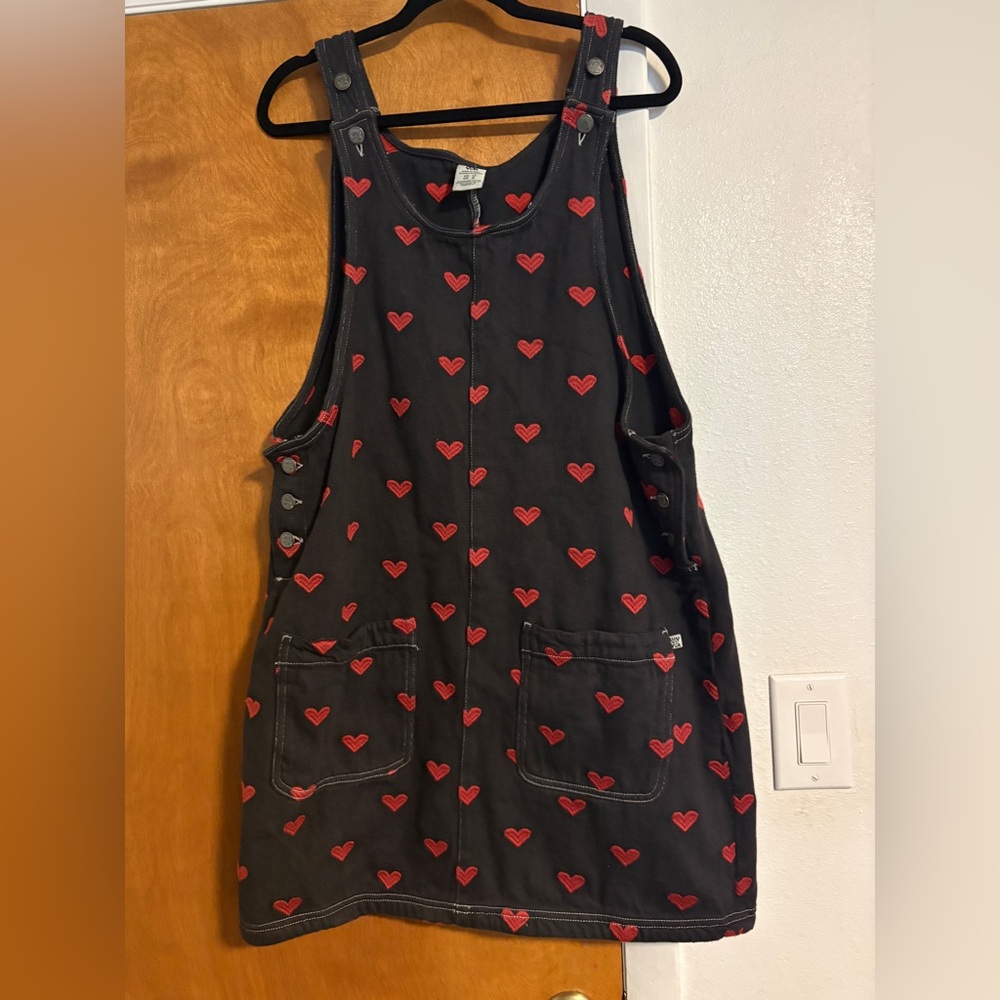 Lucy & Yak Black Pinafore Dress with Red Heart Print